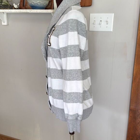 Tommy Hilfiger varsity shawl collar cardigan sweater womens size large gray whit - Picture 3 of 12